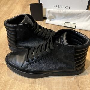 Gucci High Top Sneakers GG Black Monogram CLEAN Logo 433717 Mens Size 8